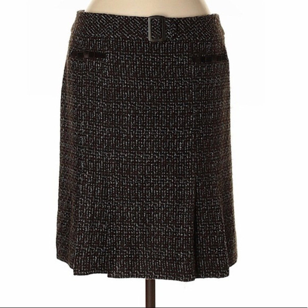 Caslon 12 black blue white tweed belted velvet detail retro A line skirt